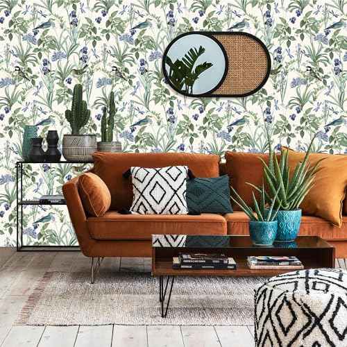 IARTTOP Birds Wallpaper Green Leaves Floral Peel and Stick Contact Paper Sage Wallpaper Floral Birds Wall Paper Green Contact Wall Mural for Living Room Bedroom Cabinet Decor(59 * 17.7in)