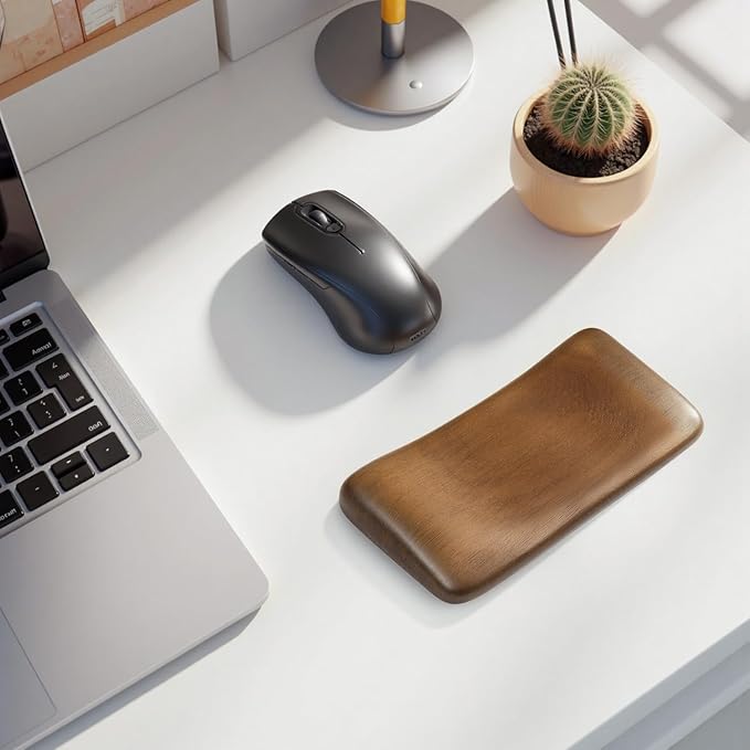 Walnut Wooden Wrist Rest for Mouse and Keyboard, Ergonomic Design for Wrist Pain Relief, Smooth No Odor and Easy to Clean, Support Wrist to Coding Typing and Playing (for Mouse or One Handed)