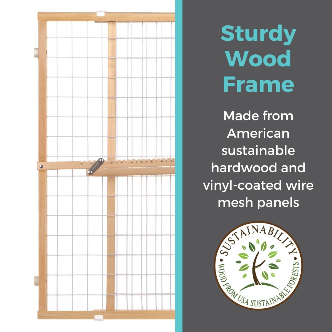 Toddleroo by North States - Extra-Wide Wire Mesh Wooden Baby Gate: Pressure Mounted Baby Gate for Doorways - Adjustable 29.5 to 50 Inches Wide - 31 Inches Tall