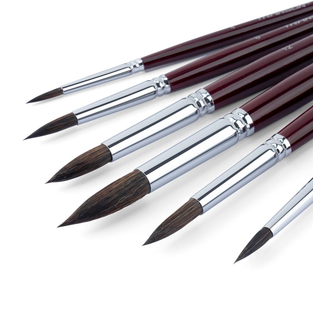 Transon Squirrel Hair Round Paint Brush Set for Watercolor Gouache Ink Acrylic Art Painting Short-Handle