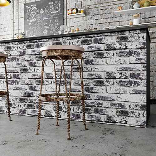 VaryPaper Distressed Grey Brick Wallpaper Peel and Stick Wallpaper 17.7''x78.7'' 3D Textured Faux Brick Wallpaper Removable Self Adhesive Brick Contact Paper for Walls Kitchen Backsplash Fireplace