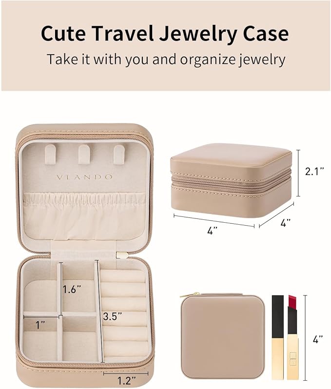VLANDO Travel Jewelry Case - Teacher Appreciation Gifts for Women - Small Jewelry Travel Organizer Box Travel Essentials Gift for Teen Girl Women - Toffee