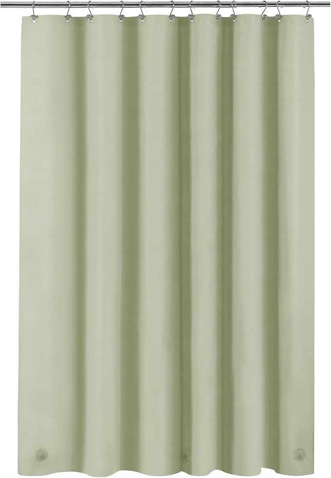 Sage Green Plastic Shower Curtain Liner - Premium PEVA Shower Liner BPA & PVC Free, No Chemical Smell, Lightweight Green Bath Curtain with 3 Magnets for Bathroom, 12 Metal Grommets - Sage