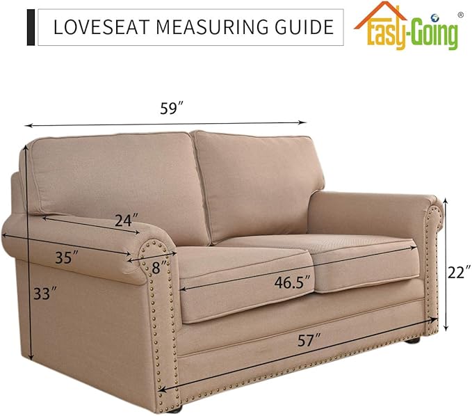 Easy-Going Stretch Loveseat Slipcover 1-Piece Sofa Cover Furniture Protector Couch Soft with Elastic Bottom for Kids Polyester Spandex Jacquard Fabric Small Checks (Loveseat, Sand)