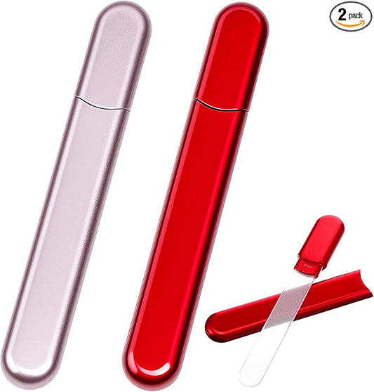 2 Pcs Glass Nail Buffers with Case, Crystal Nails Files Shaping Nano Fingernail Files for Natural and Acrylic Home Salon Use Christmas Gift for Woman and Man