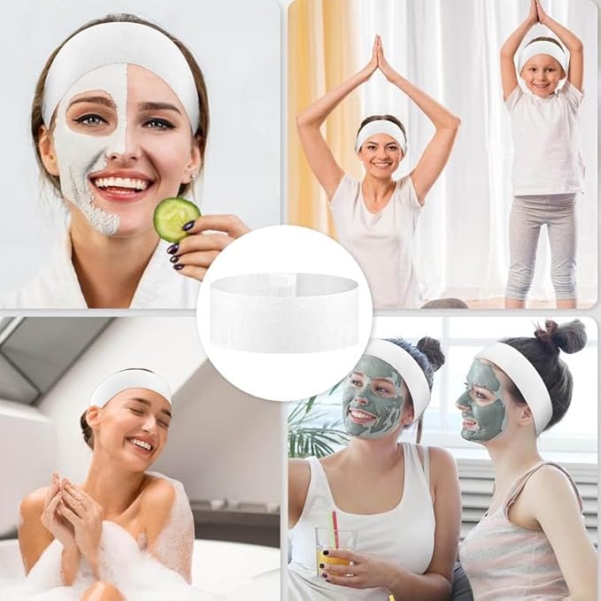 E I F E R 30 Count Disposable Spa Headband for Women, Skincare Facials Headbands for Esthetician Supplies Stretch Headbands for Women's Hair (Black, Black)