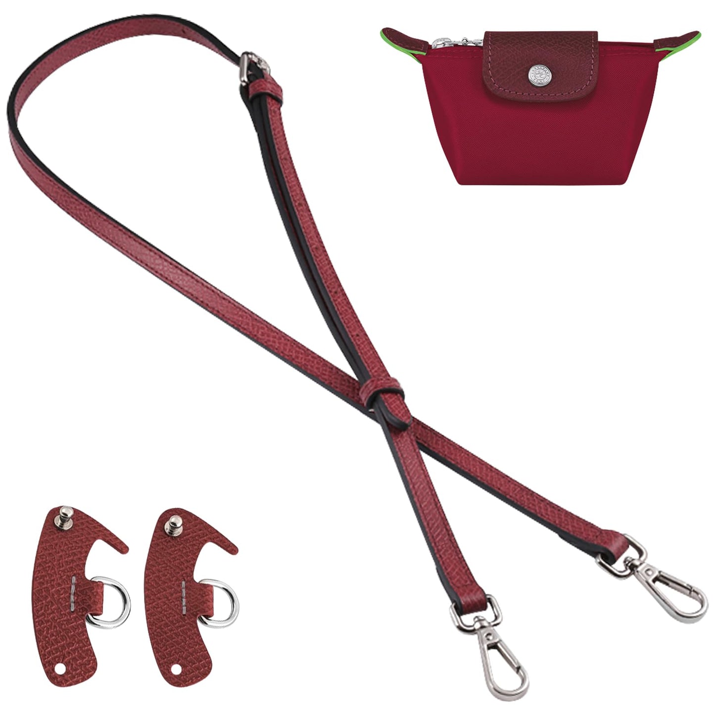 jiesinlov Leather Bag Shoulder Strap Crossbody Adjustable Replacement Conversion Kit Fit for Xs dark red Mini Le Pliage Pouch Burgundy(WINE RED)