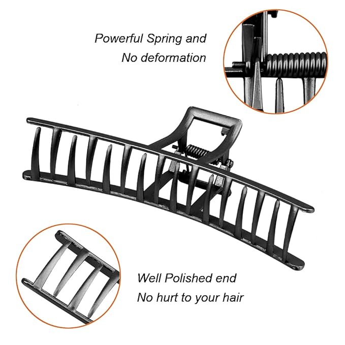 Large Metal Hair Claws for Thick Long Hair - Butterfly Clips with Grip Teeth, Non-Slip Big Jaw Clamps for Women (Black)