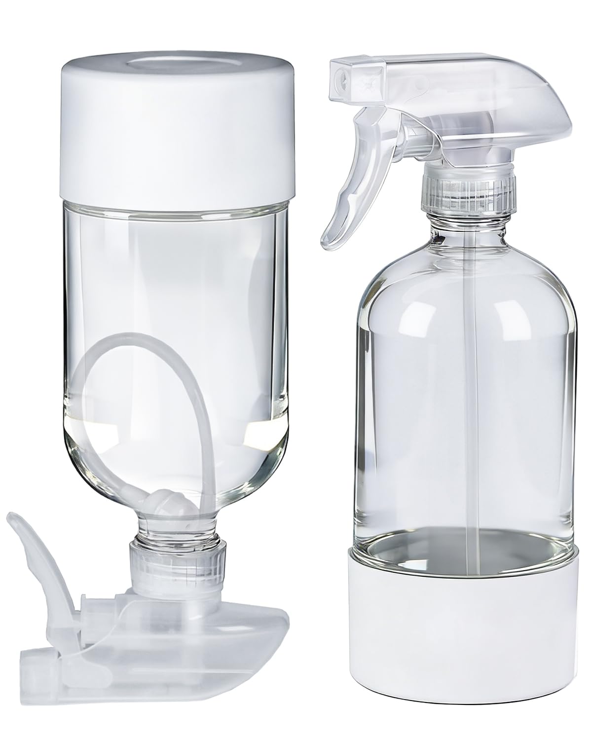 2 Pack 360Â° Glass Spray Bottles with Silicone Sleeve, 16 oz Empty Refillable Containers with Adjustable Spray Nozzles, Spray Bottles for Hair, Cleaning Solutions and Plants White