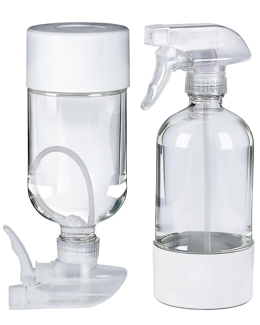 2 Pack 360Â° Glass Spray Bottles with Silicone Sleeve, 16 oz Empty Refillable Containers with Adjustable Spray Nozzles, Spray Bottles for Hair, Cleaning Solutions and Plants White