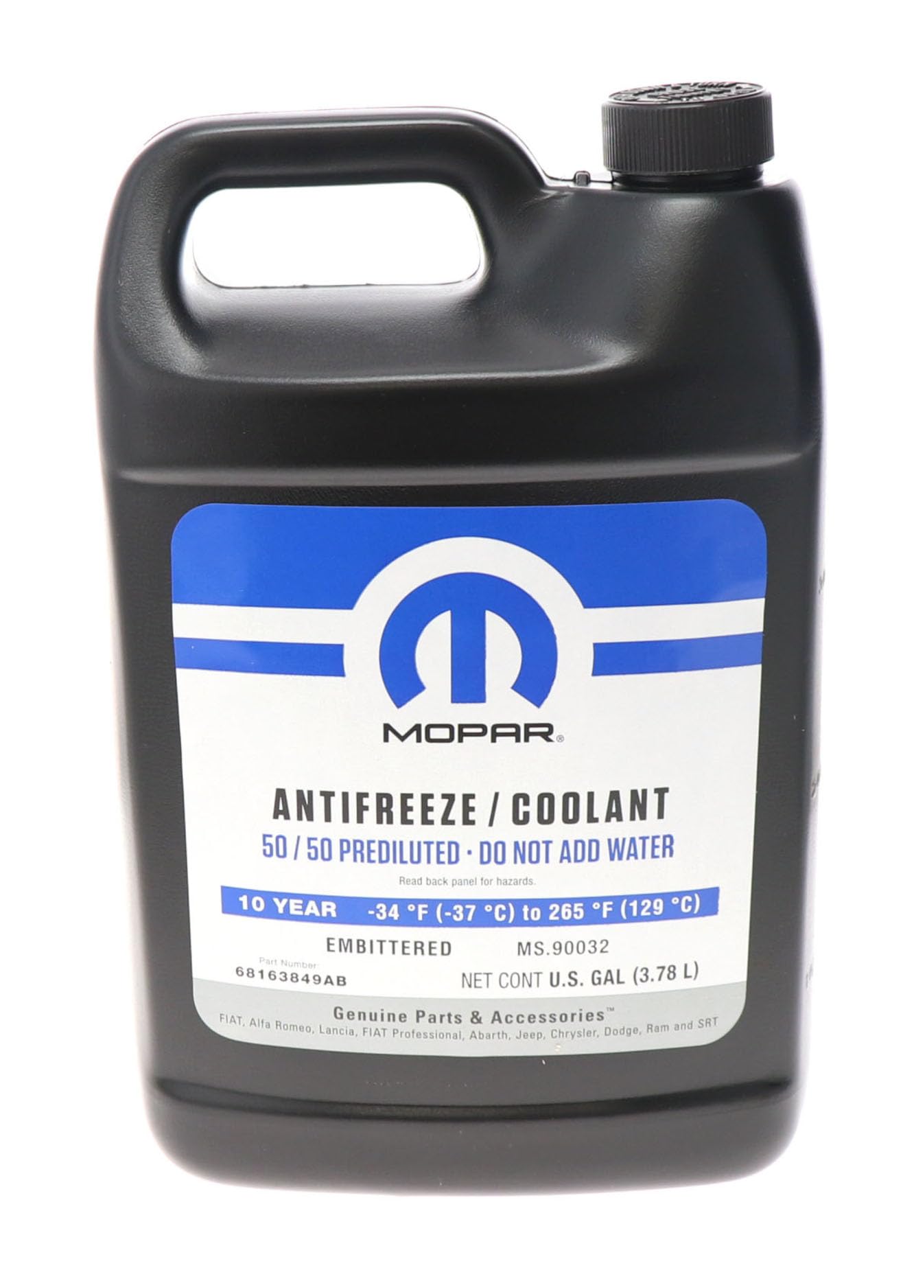 Mopar 68163849AB 10 Year/150,000 Mile Coolant 50/50 Premixed - Embittered, 1 Gallon