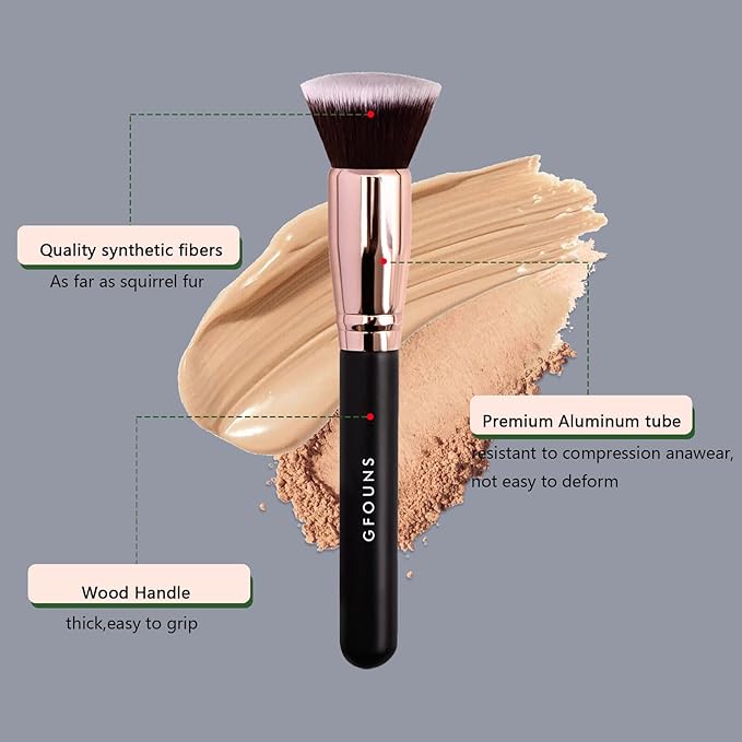 Foundation Brush For Liquid Makeup :Angled & Flat Top Kabuki Brush Synthetic Professional Makeup Brush For Liquid,Cream,and Powder-Buffing,Blending,Flawless Face Brush(GFOUNS-BR003-2P)