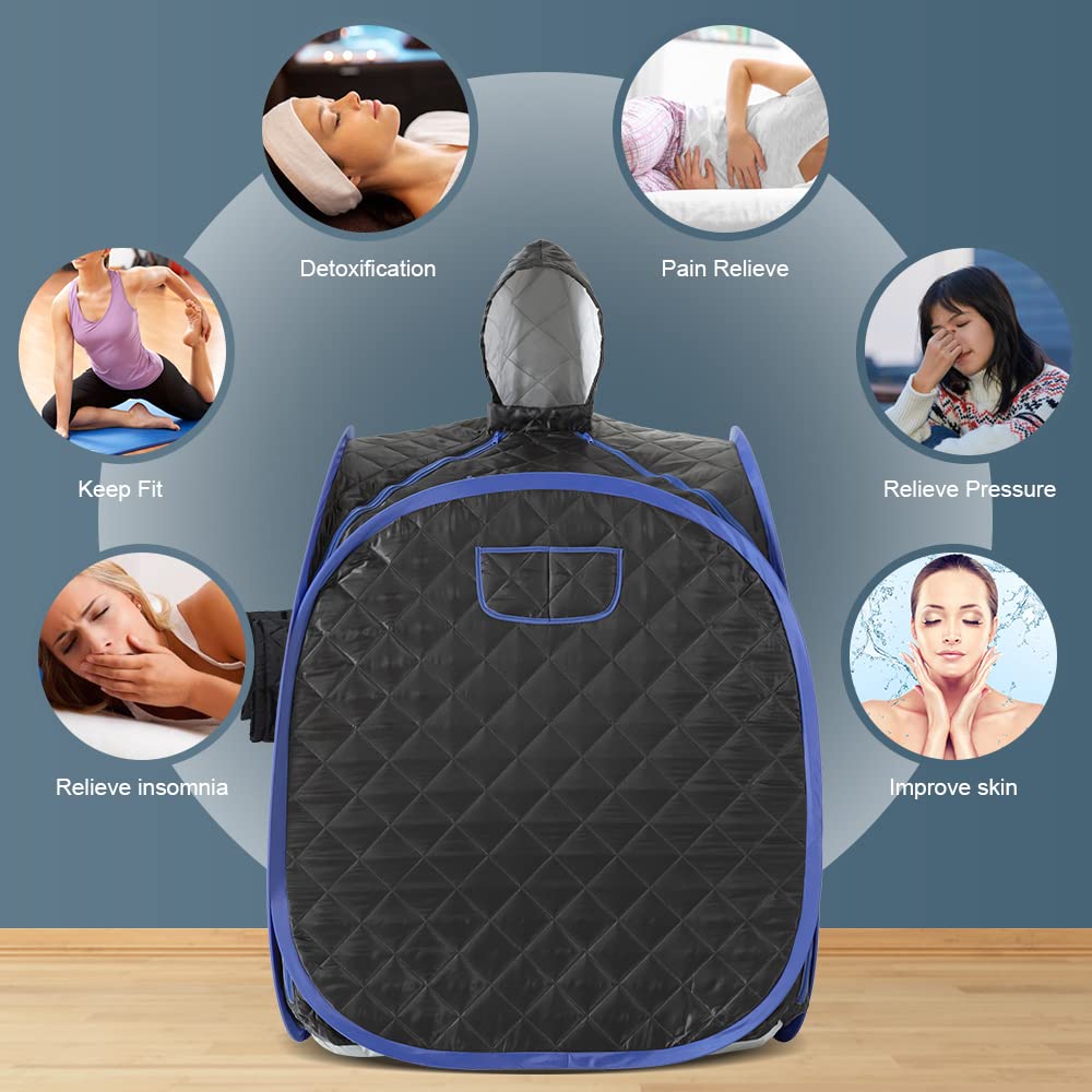 ZONEMEL Portable Steam Sauna, Full Body Home Sauna Spa, 1 Person or 2 Person Share Saunas, 2L Steam Generator with Remote Control (Black, L 33.5”x W 32.3”x H 41.7”)