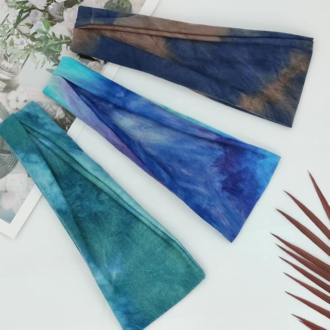 YONUF Headbands For Women Workout Wide Headband Yoga Head Bands For Women's Hair Accessories Fashion Band Tie Dye 6 Pack