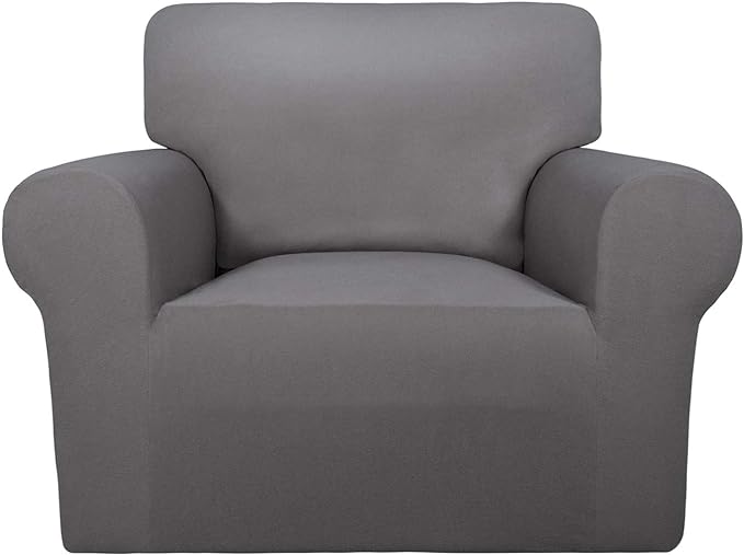 PureFit Super Stretch Chair Sofa Slipcover – Spandex Non Slip Soft Couch Sofa Cover, Washable Furniture Protector with Non Skid Foam and Elastic Bottom for Kids, Pets （Chair, Light Gray）