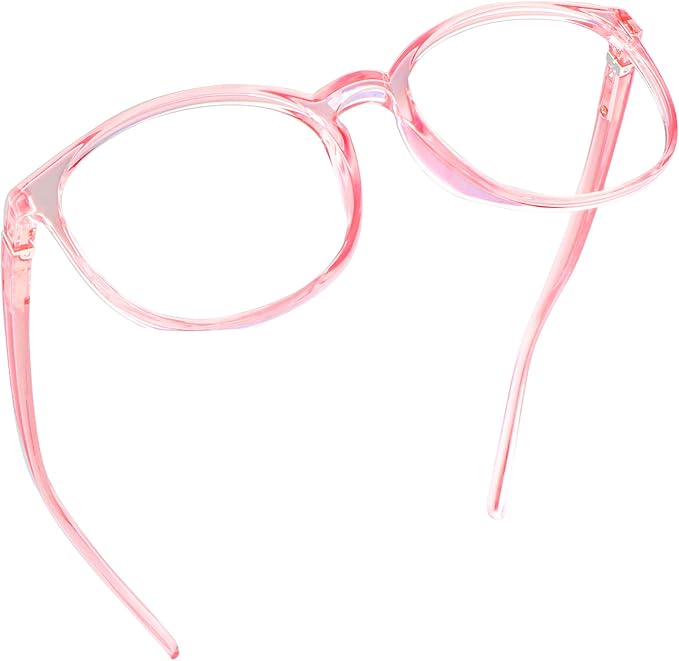 LifeArt Round Blue Light Blocking Glasses, Computer Glasses, Gaming Glasses, TV Glasses for Women Men (Clear Pink, 2.75 Magnification)