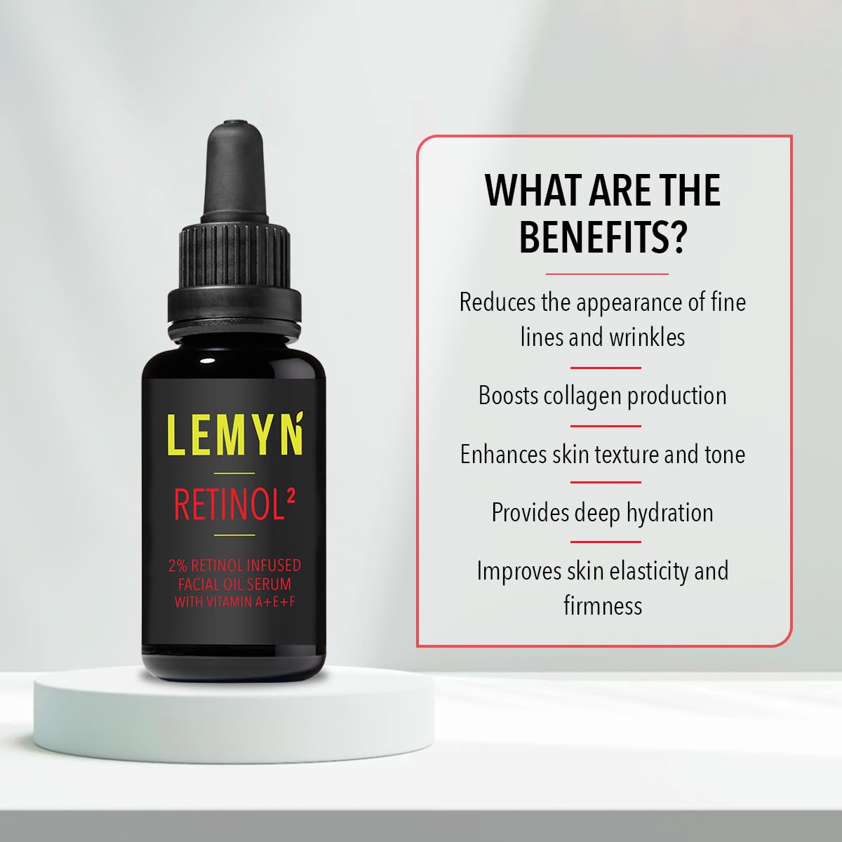 Lemyn Organics Retinol2 Facial Oil Serum with 2% Advanced Gentle Retinol, Vitamin A+E+F – Freshly Made Anti-Aging, Hydrating, and Firming Formula | 15ml