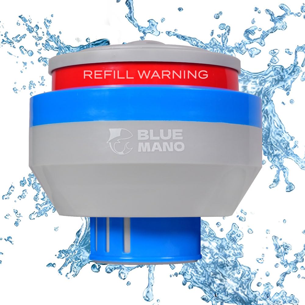 Blue Mano Chlorine Floater (V2.0 Upgraded) for 3 inch Tabs with Refill Warning, Durable Design, 7 inch Large Dispenser for Inground and Above Ground Swimming Pool