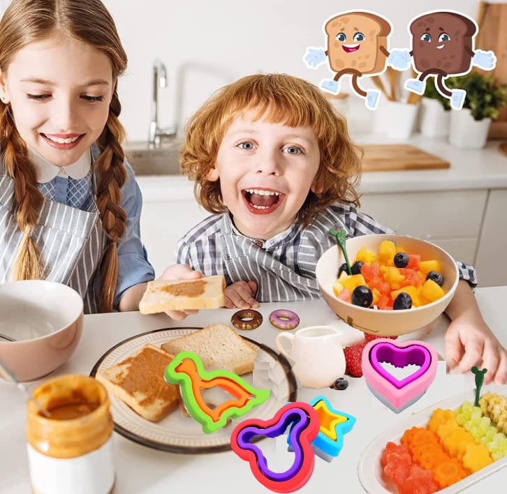 Uncrustable Sandwich Cutter, 12pcs Sandwich Cutter and Sealer sets, Uncrustable Maker, Crustless Sandwich Maker, Bread Cookie Cutters for Boys Girls Lunch & Bento Box (Dinosaur Heart Mouse Star)