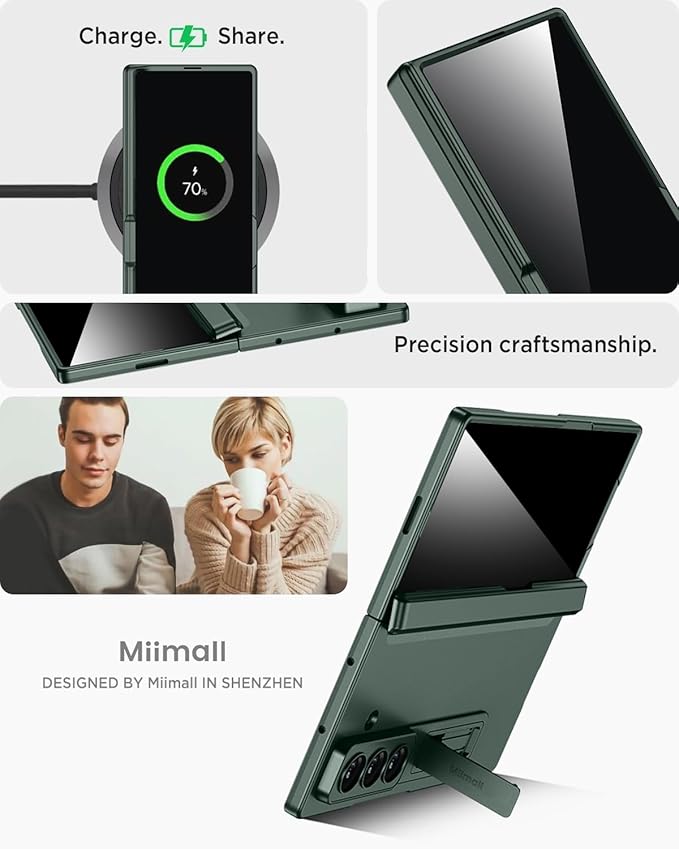 Miimall for Z Fold 7 Case with Privacy Screen Protector, [Military Grade Drop Protection] Built-in Adjustable Kickstand & Magnetic Hinge Protection Shockproof Phone Case for Galaxy Z Fold 7 5G Green