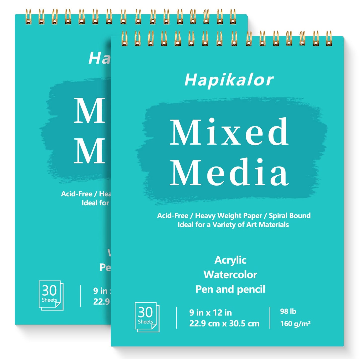 Sketch Book Mixed Media Pad, 2-Pack 9" x 12" Top Spiral Bound Sketch Pad, 30 Sheets 98lb/160gsm Acid-Free Drawing Paper, Art Supplies Sketchbook for Drawing, Sketching