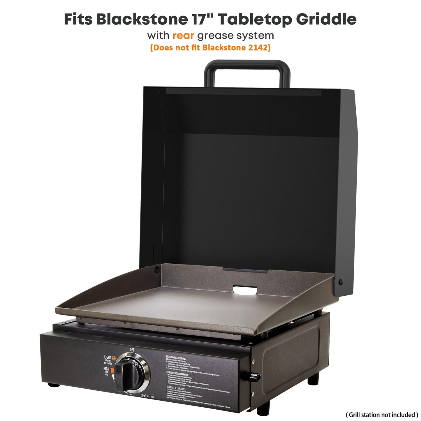 Stanbroil Hard Cover Hood for Blackstone 17" Table Top Griddle with Rear Grease System, Hinged Lid Hard Top Lid with Handle, Black