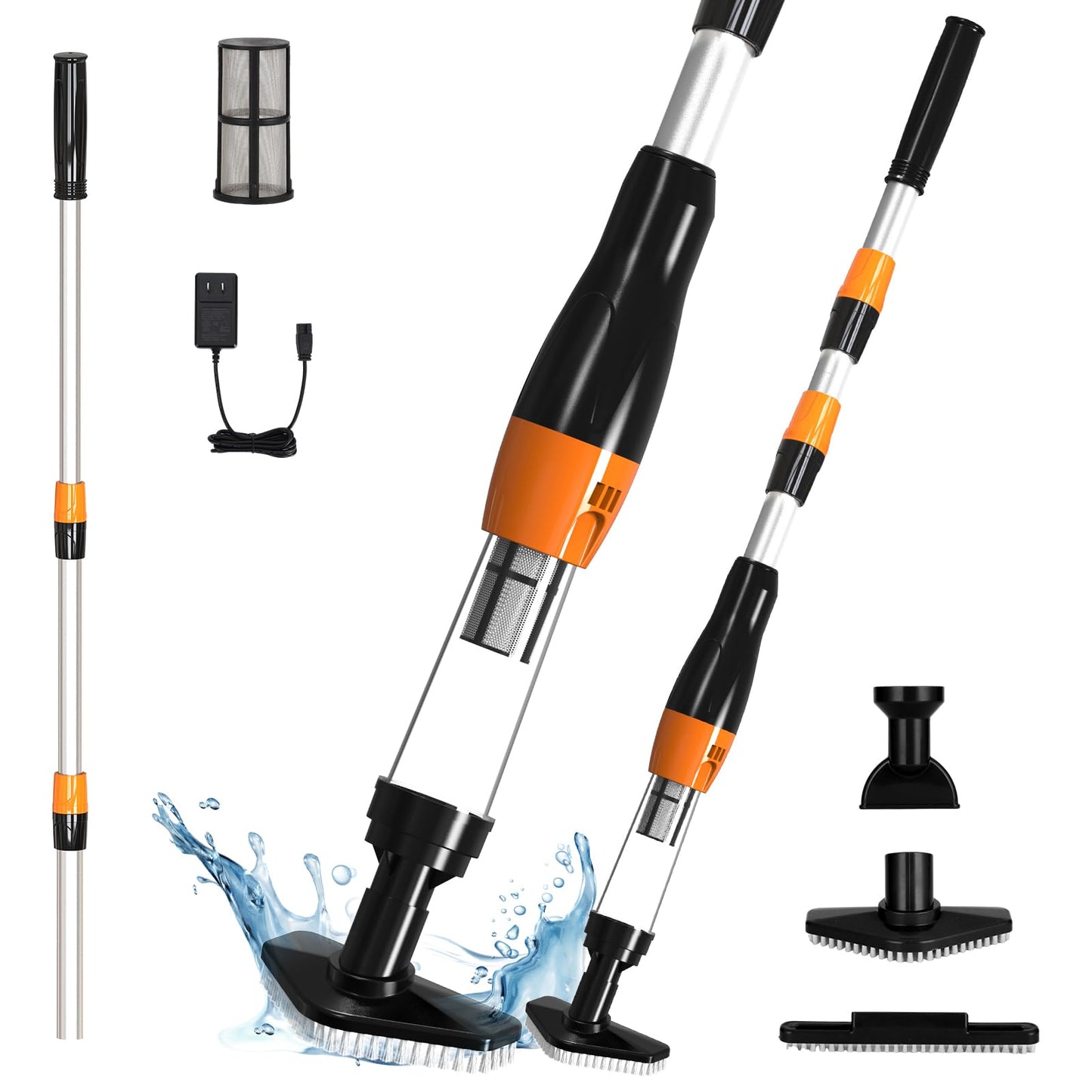 4 in 1 Cordless Rechargeable Small Pool Vacuum spa hot tub 90 Mins Running Time, 12 Gallons/Min Powerful Suction (Black Orange)