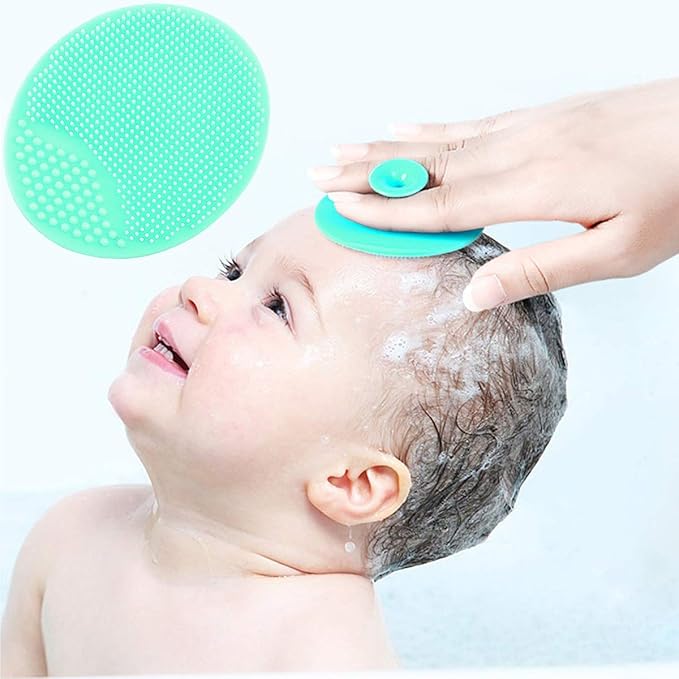 Baby Bath Brush, Baby Cradle Cap Brush, Silicone Massage Brush, Silicone Scrubbers Exfoliator Brush, Baby Skin Scrubbers for Dry Skin, Cradle Cap and Eczema (Large-Blue & Green)