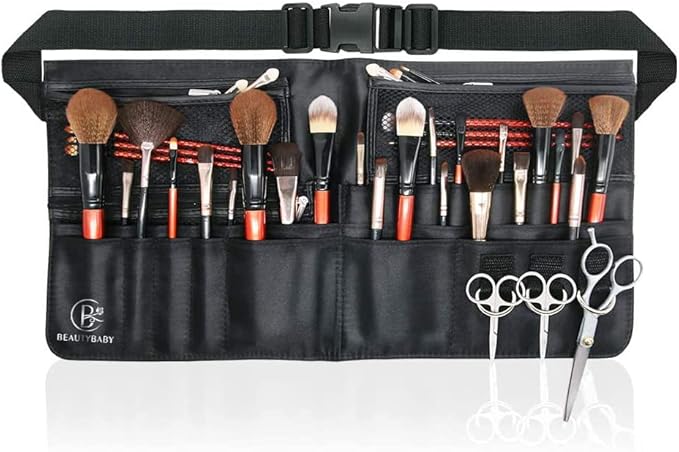 Beautybaby Artist Professional Makeup Brush Waist Bag Cosmetic Portable Multi Pockets Bag with Belt Strap Black