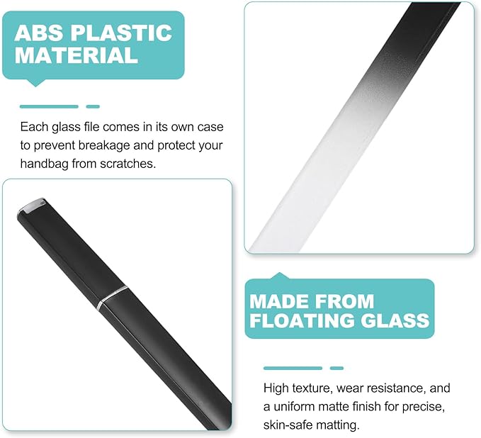 HARFINGTON Glass Nail File Kit 280 Grit Double Sided Professional Manicure Crystal Fingernail Files with Case for Natural Nail Art Shine Polishing Buffer, Black