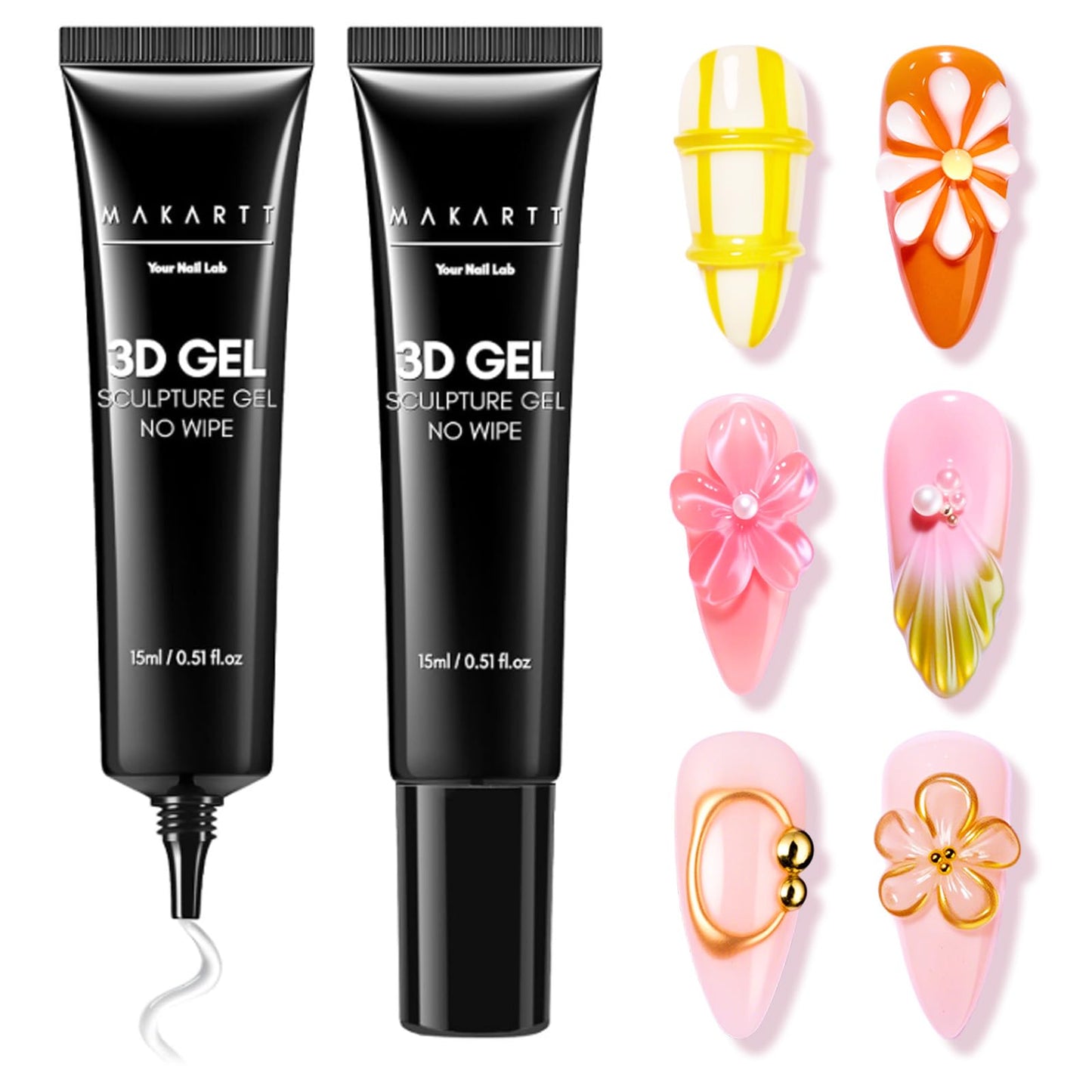 Makartt 3D Gel Nail Art: 2 Pcs 15g Nail Sculpting DIY No Wipe 3D Molding Gel for Nails Decoration, Manicure Sculpture Nails
