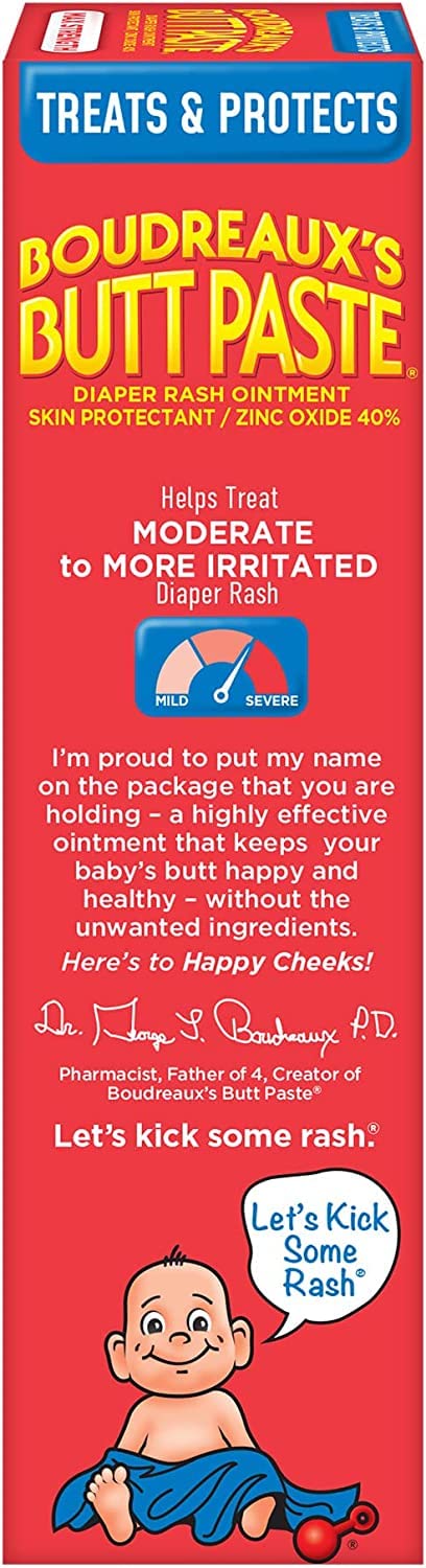 Boudreaux’s Butt Paste Max Strength Diaper Rash Cream for Baby, Ointment With Zinc Oxide, 4 oz Tubes, 3 Pack