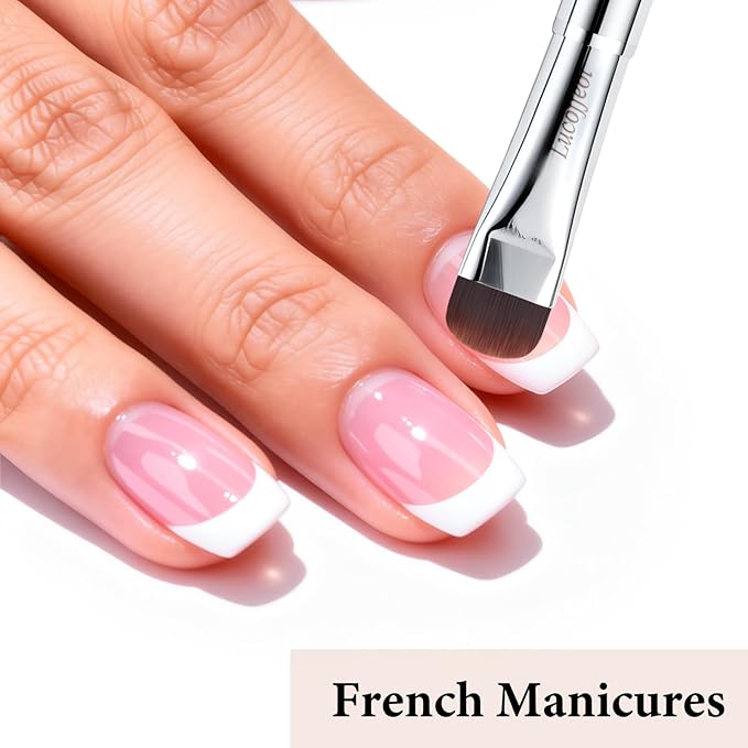 Nail Art Brush,2-in-1 French Tip and Cuticle Cleanup Brush for Gel Polish,Professional Nail Tool with Wooden Handle（French F18）