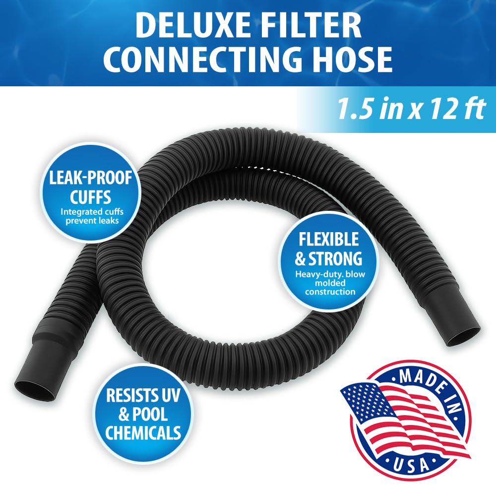 JED Pool Tools Premium Pump & Filter Hose, 1-1/2 in. x 12 ft, Black, Made in USA (60-345-12)