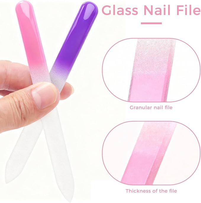 WOKOTO 4 Pcs Crystal Glass Nail Files with Case for Natural Nails, Professional Glass Emery Boards Double-Sided Glass File for Women Adults Fingernail Files Nail Buffer (Pink, Green, Blue, Rose Gold)