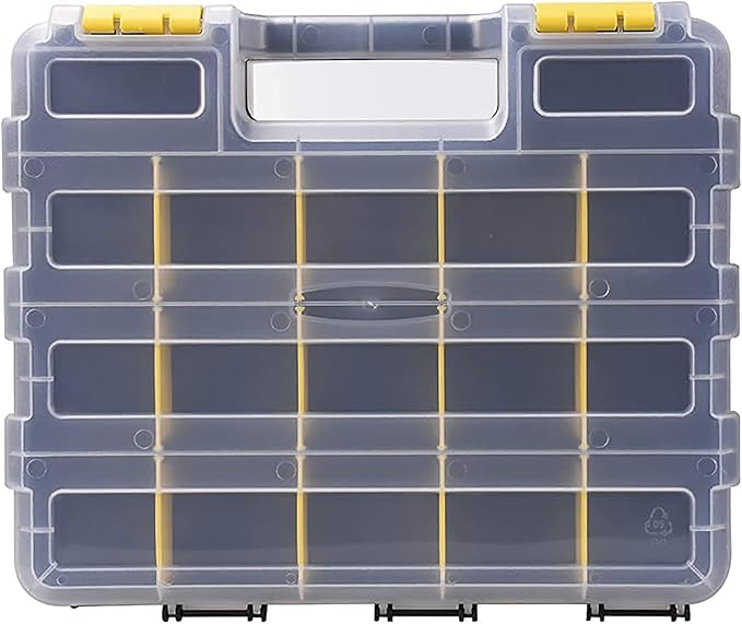 Tools Box Organizer Double Side 34 Compartments Hardware Organizers with Removable Plastic Dividers for Screws Nuts Nails
