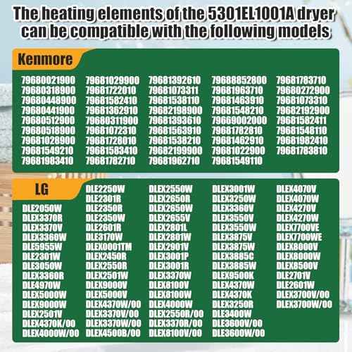 5301EL1001A 5301EL1001H Dryer Heating Element,Fit for DLE2101W DLE2516W DLE3777W DLE0442W DLE5977B DLE7177WM DLEX8377NM Dryer,Replaces 5301EL1001G 5301EL1001J etc