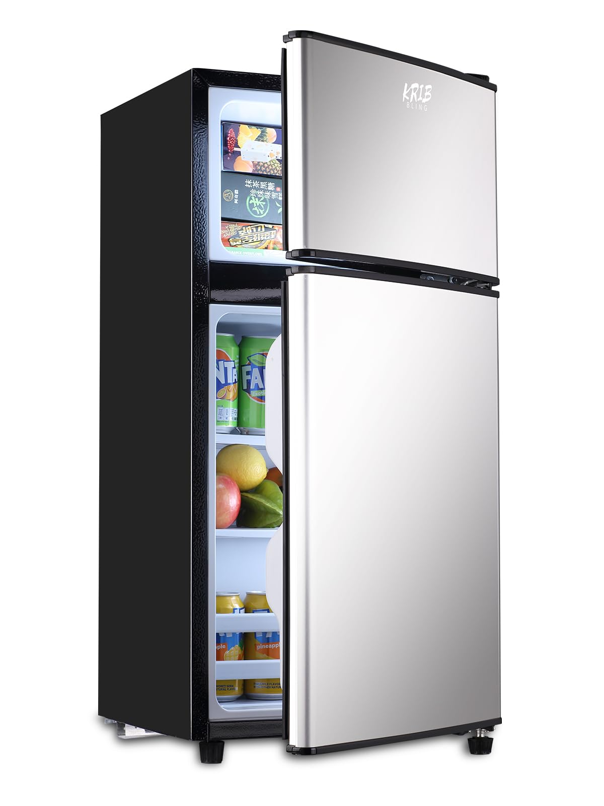 KRIB BLING 3.5 Cu.ft Refrigerators with Freezer, Fridge with 7 Level Temp Adjustable Thermostat, Fridge for Apartment, Office, Basement, Silver