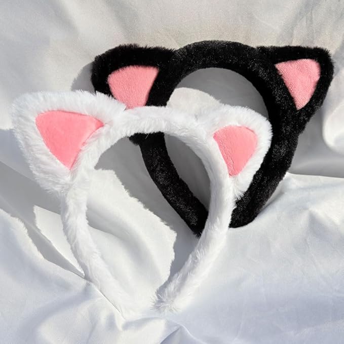 Cat Ears Headband 2Ã¢ÂÂPack Ã¢ÂÂ Plush Fuzzy Headbands for Cosplay, Makeup, Yoga, Spa & Photo Props Ã¢ÂÂ One Size Fits Most