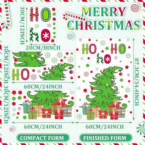 3 Sheets Christmas Wall Decals Red Green Christmas Sticker Xmas Tree Sign Decor Holiday Red Green Polka Dots Decals Gift Removable Wall Stickers for Xmas Holiday Home Decoration