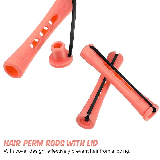 WILLBOND 60 Pcs Short Perm Rods Natural Hair Perm Rods with Elastic Rubber Band Non Slip Plastic Perming Cold Wave Kit for Women Hairdressing Styling Tool(0.5 Inch,Orange)