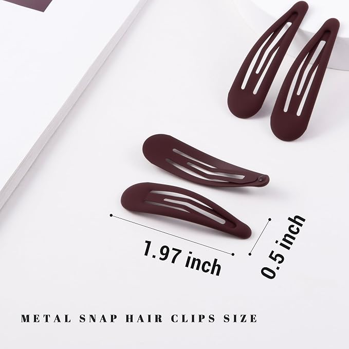 Small Hair Barrettes For Women No Slip Metal Snap Clips For Thin And Fine Hair,Matte Dark Red,20 PCS,1.97 x 0.5 Inch.