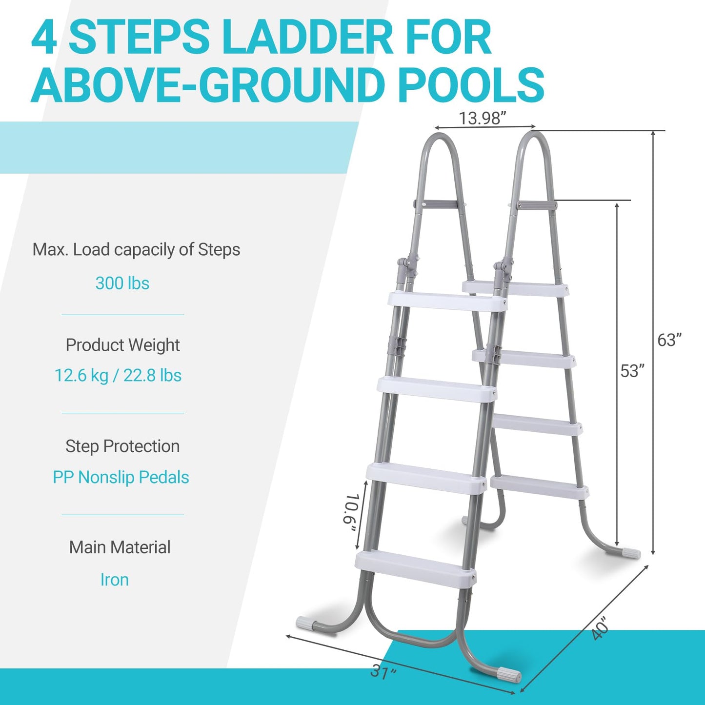 Outvita Heavy Duty Pool Ladder with Removable Steps for 52 Inch Depth Above Ground Pools, 300 Pound Capacity