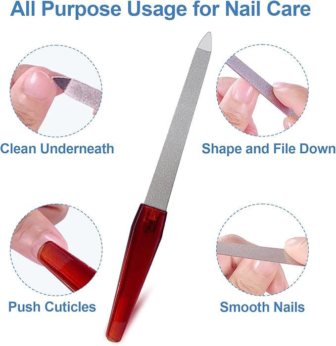 Metal Nail File (6 Pcs), Nail Files for Natural Nails Made of Stainless Steel, Sword Fingernail Files with Sharp Pointed Tip Non Slip Handle, Diamond Finger Nail Filers for Women Sapphire Grit