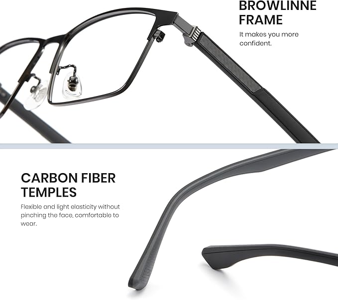 Cyxus Carbon Fiber 99% Blue Light Glasses Men Women, 23g Semi-rim Square Frame for Computer Gaming 8146
