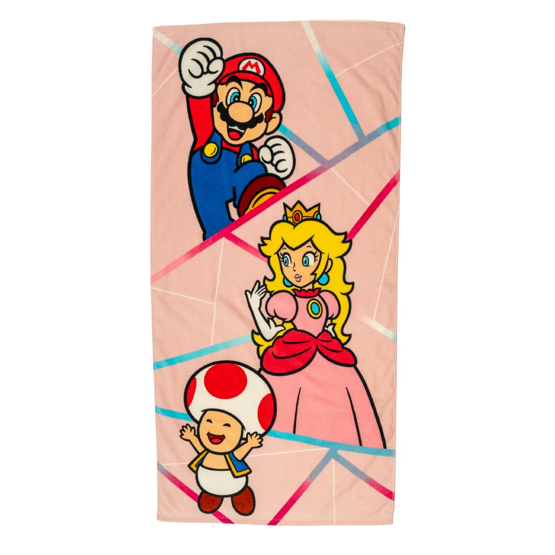 Super Mario Girl Princess Peach Kids Super Soft Cotton Bath/Pool/Beach Towel, 58 in x 28 in, (Officially Licensed Product) By Franco