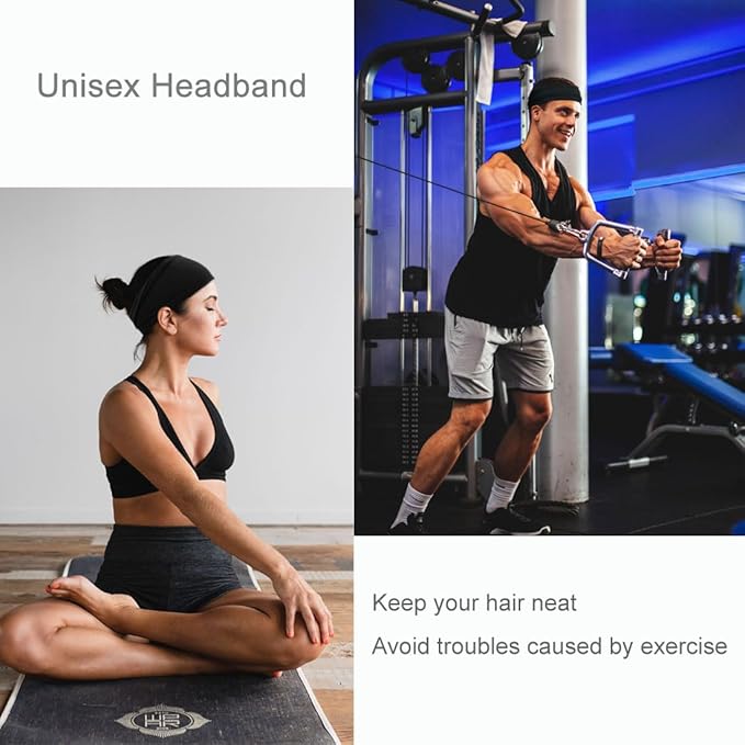 YONUF Fashion Headbands For Women Wide Headband Yoga Workout Head Bands Hair Accessories Black Band 6 Pack