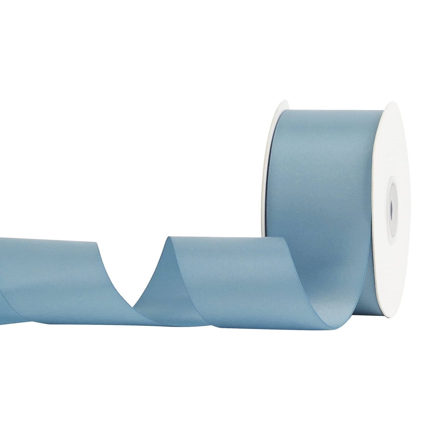 HUIHUANG Dusty Blue Ribbon 2 inch Wide Double Face Blue Satin Ribbon for Flower Bouquet, Dusty Blue Silk Satin Ribbons for Wedding Invitation, Gift Wrapping, Holiday Decor, Bows Making -25 Yards/Roll