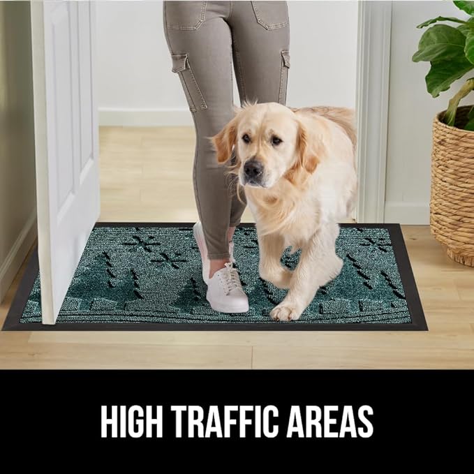 GORILLA GRIP 100% Waterproof All-Season WeatherMAX Doormat, US Designed Natural Rubber, Stain and Fade Resistant, Low Profile Indoor Outdoor Door Mats, Easy Clean Patio Mat, 17x29, Green Snowscape