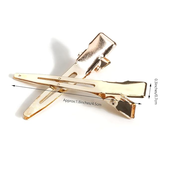 Qearl 120 PCS 1.77" Single Prong Curl Clips Gold Curl Pins Duckbill Clips Metal Alligator Clips for Hair Extensions Styling (Gold)